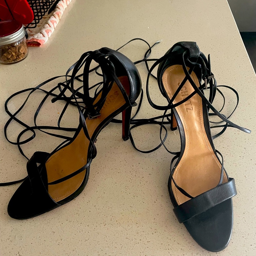 Schutz super strappy black heels 7.5 size